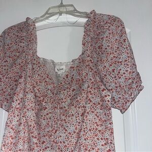 Like New Womens Floral Boutique Bodysuit Orange & Blue Flirty Large